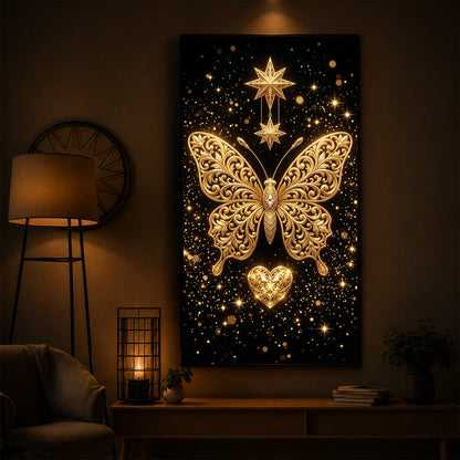 Golden Butterfly Modern Luxury Backlight Vertical Wall Art