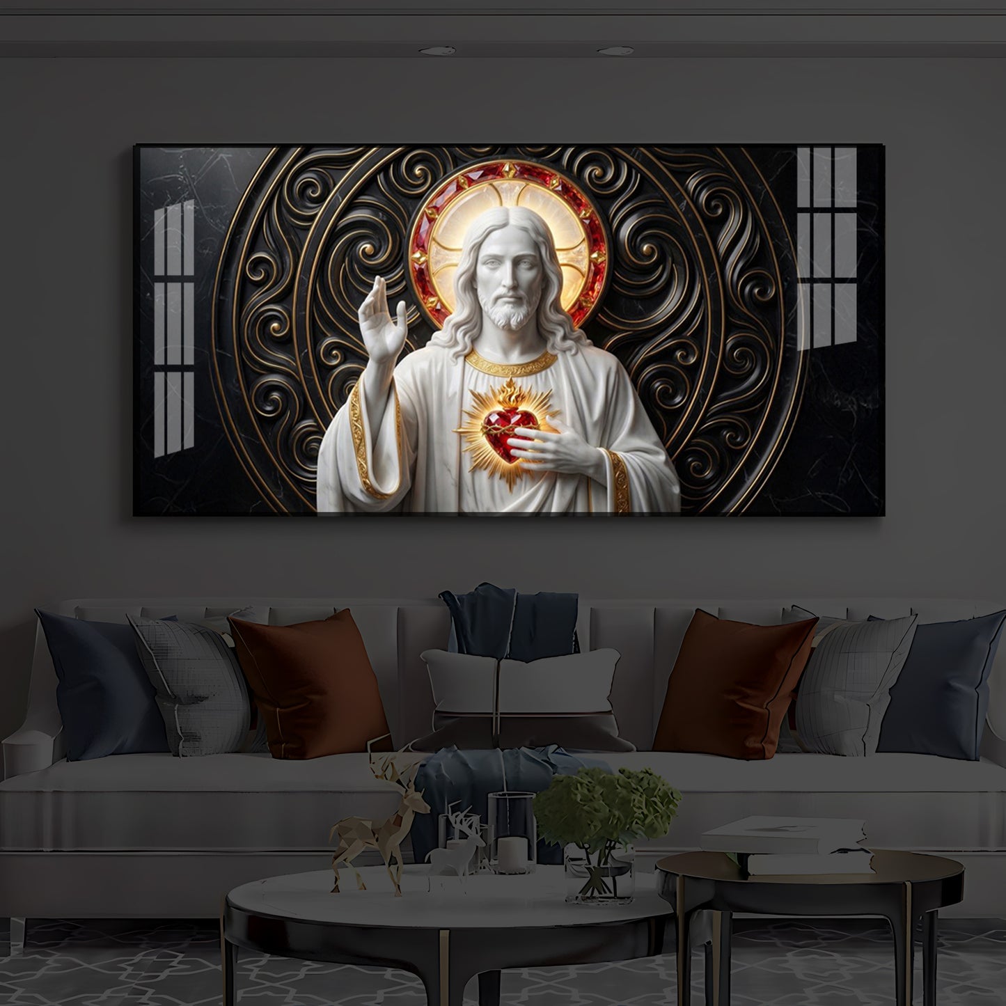 Heart Of Jesus Modern Luxury Backlight Horizontal Wall Art