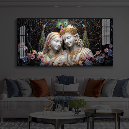 Beautiful Radha Krishna Modern Luxury Backlight Horizontal Wall Art