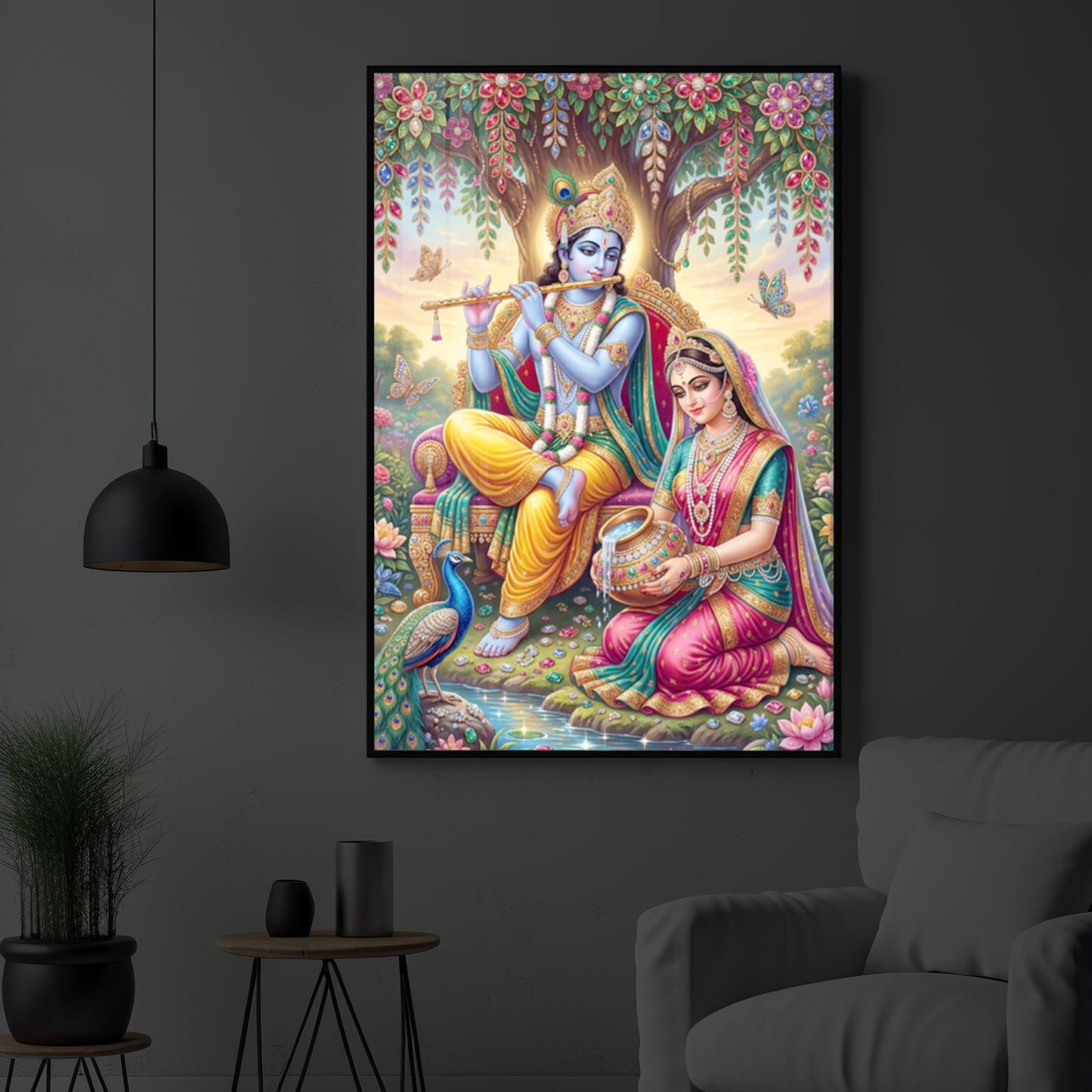 Krishna’s Flute with Radha’s Devotion Modern Luxury Backlight Vertical Wall Art