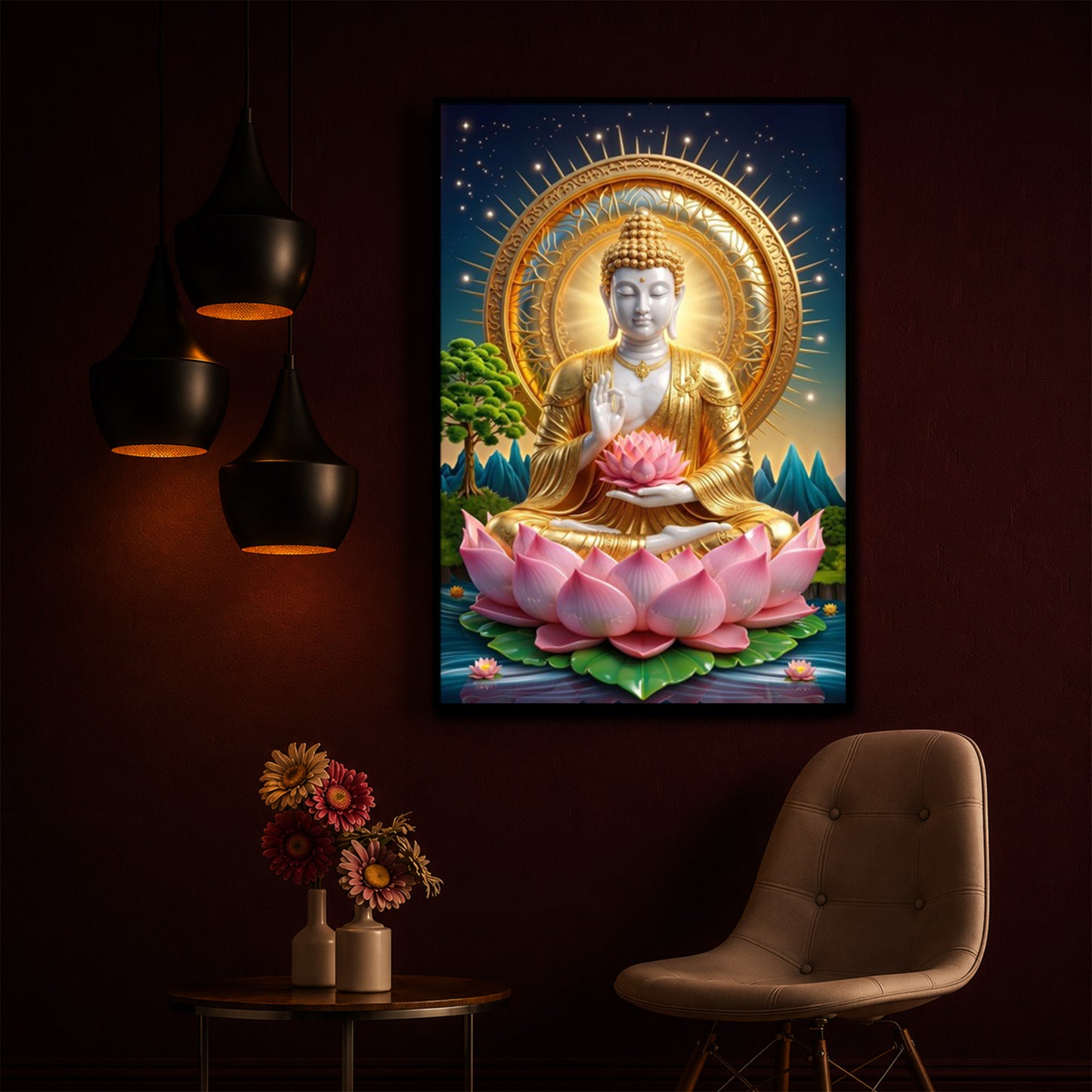 Lord Gautama Buddha Modern Luxury Backlight Vertical Wall Art