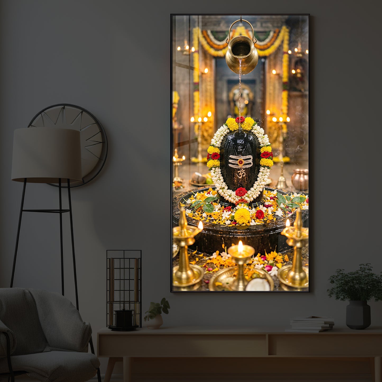 Somnath Jyotirlinga Modern Luxury Backlight Vertical Wall Art