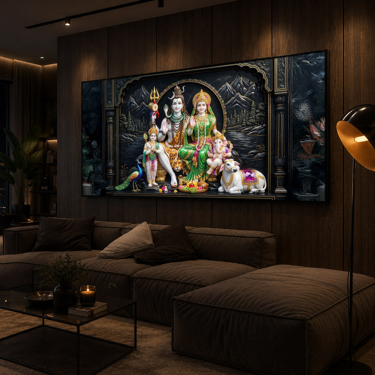 Lord Shiva With Family Modern Luxury Backlight Horizontal Wall Art