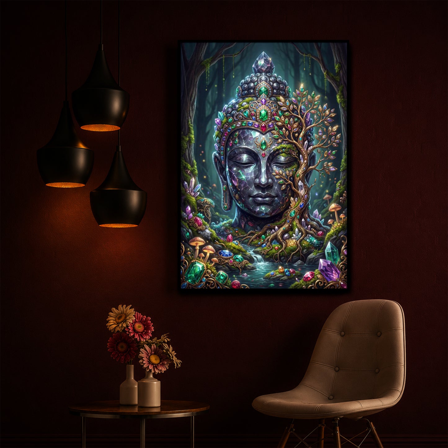 Lord Gautam Buddha Modern Luxury Backlight Vertical Wall Art