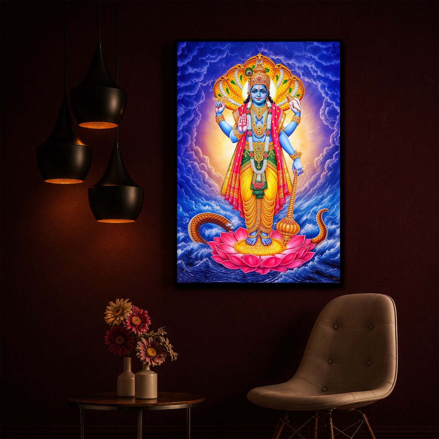 Sri Maha Vishnu Modern Luxury Backlight Vertical Wall Art