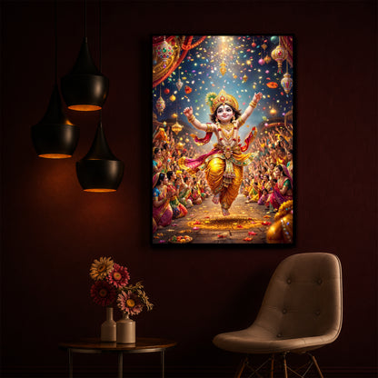 Krishna Janmashtami Modern Luxury Backlight Vertical Wall Art