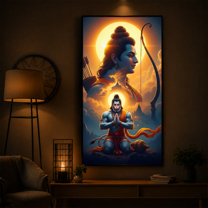Ram and Hanuman Ji Modern Luxury Backlight Vertical Wall Art