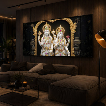 Lord Vishnu & Goddess Lakshmi Modern Luxury Backlight Horizontal Wall Art