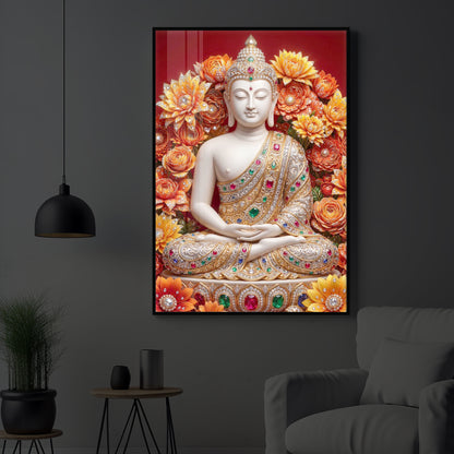 Buddha Bless Modern Luxury Backlight Vertical Wall Art