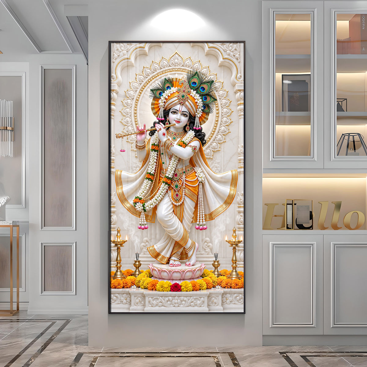 Krishna In White Dhoti Premium Acrylic Vertical Wall Art