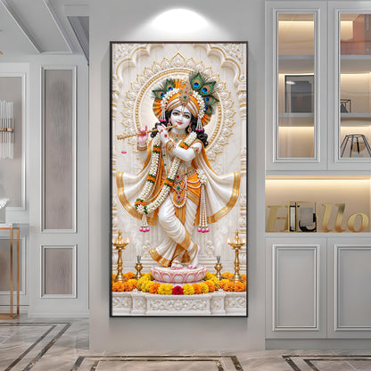 Krishna In White Dhoti Premium Acrylic Vertical Wall Art