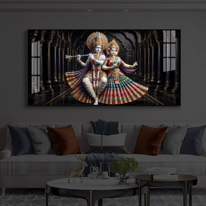 Hindu Seities Radha & Krishna Modern Luxury Backlight Horizontal Wall Art