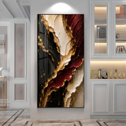 Luxurious Textured Abstract Maroon Black & Gold Premium Acrylic Vertical Wall Art