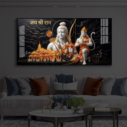 Lord Ram With Lord Hanuman Modern Luxury Backlight Horizontal Wall Art