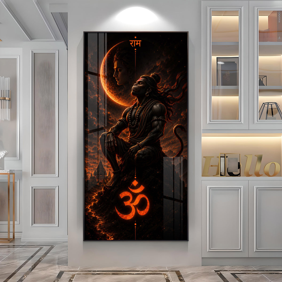 Meditating Lord Hanuman Premium Acrylic Vertical Wall Art