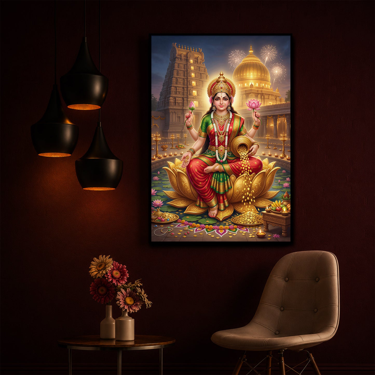 Lakshmi Ji Modern Luxury Backlight Vertical Wall Art