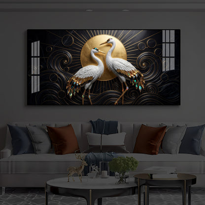 White Crane Modern Luxury Backlight Horizontal Wall Art