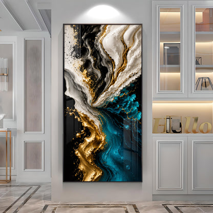 Abstract Fluid Liquid Marble & Gold Splash Premium Acrylic Vertical Wall Art