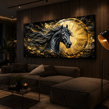 Abstract Black Horse Modern Luxury Backlight Horizontal Wall Art