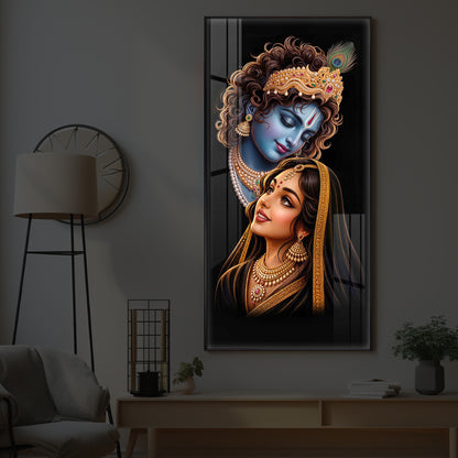 Hindu Deities Shri Radha Krishna Modern Luxury Backlight Vertical Wall Art