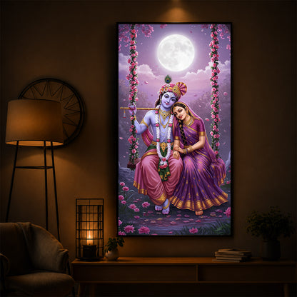Loving Radha Krishna Modern Luxury Backlight Vertical Wall Art