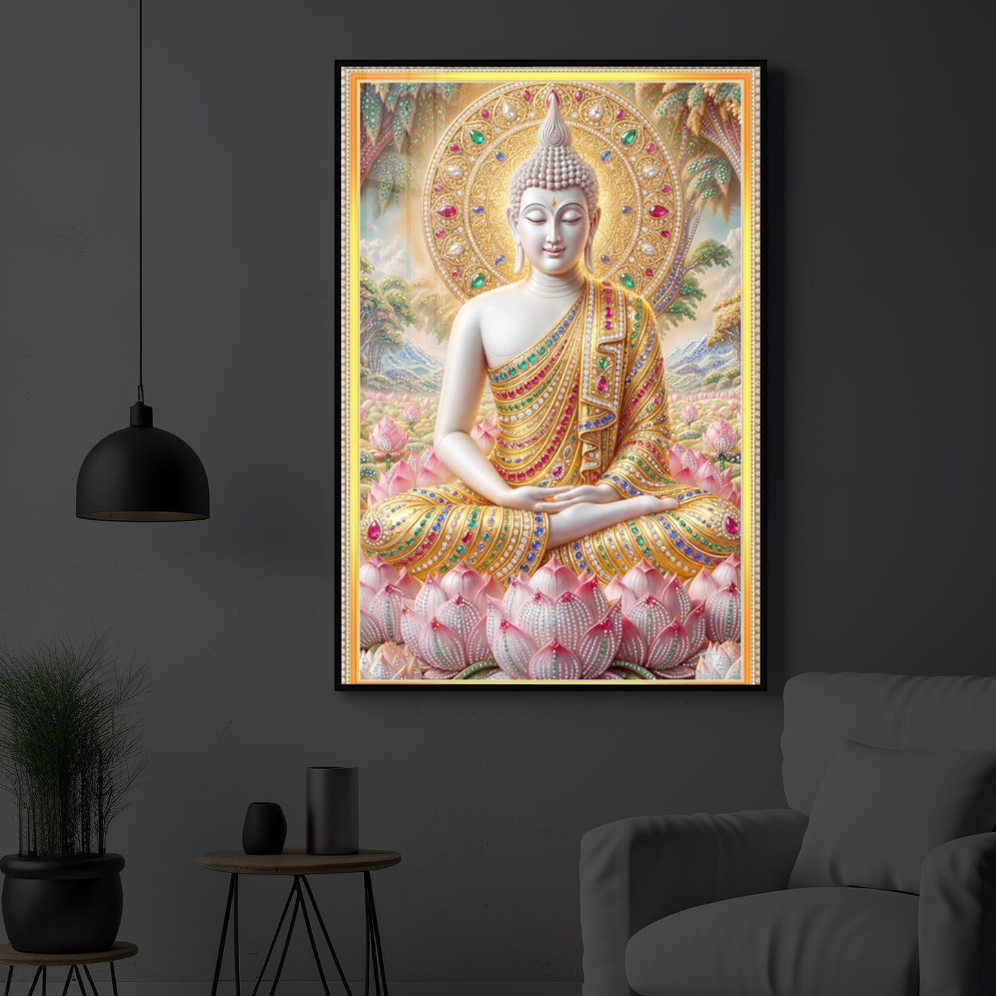 Divine Buddha Harmony Modern Luxury Backlight Vertical Wall Art