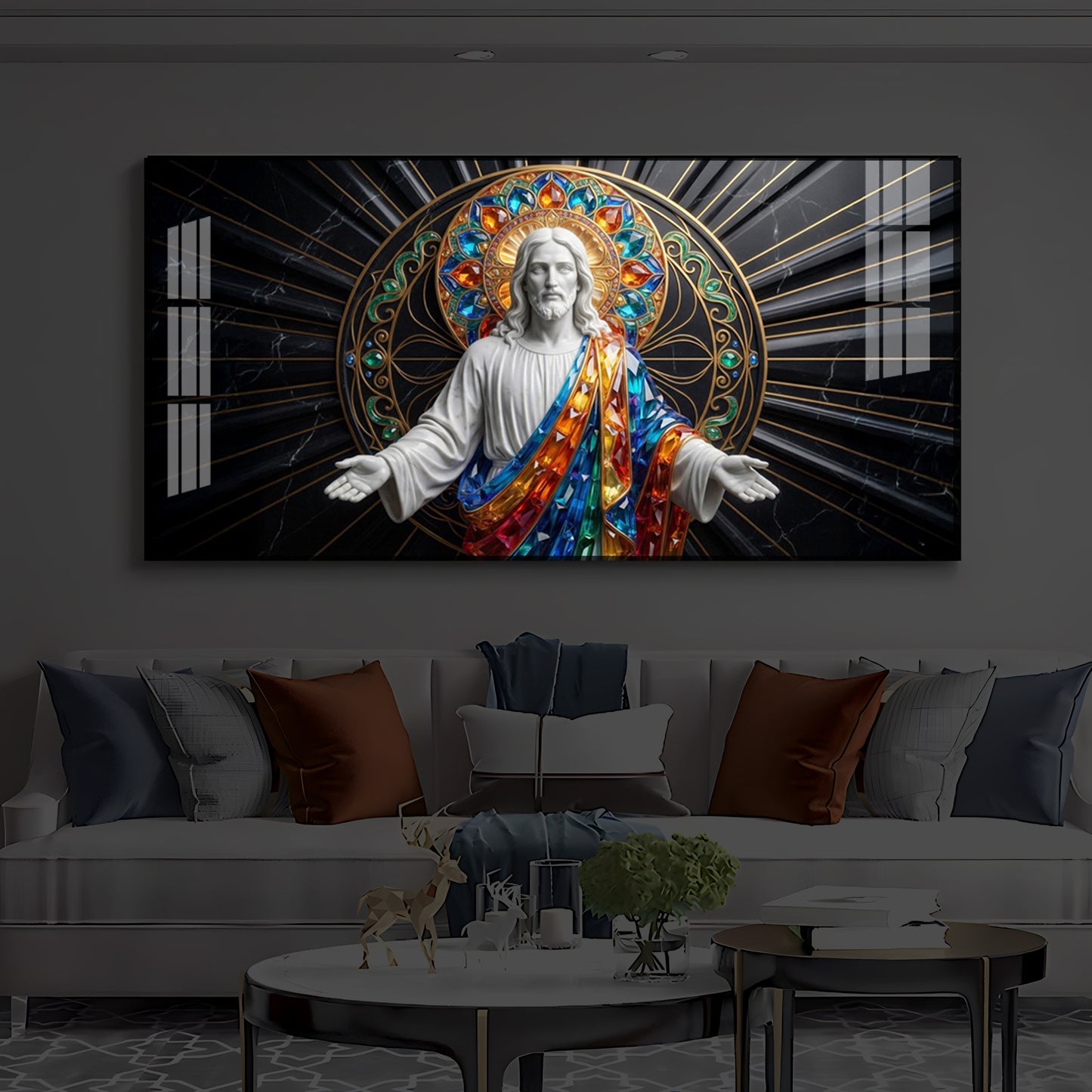 Divine Jesus Modern Luxury Backlight Horizontal Wall Art