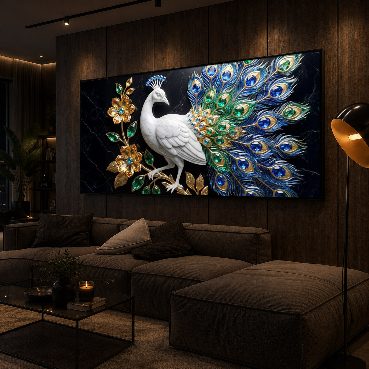 Peacock Modern Luxury Backlight Horizontal Wall Art