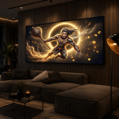 Lord Hanuman With Gada Modern Luxury Backlight Horizontal Wall Art