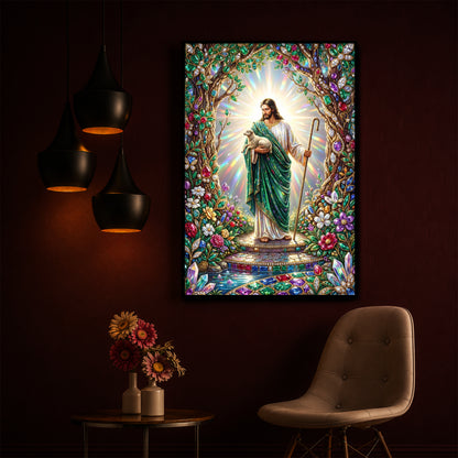 Divine Good Shepherd Jesus Modern Luxury Backlight Vertical Wall Art