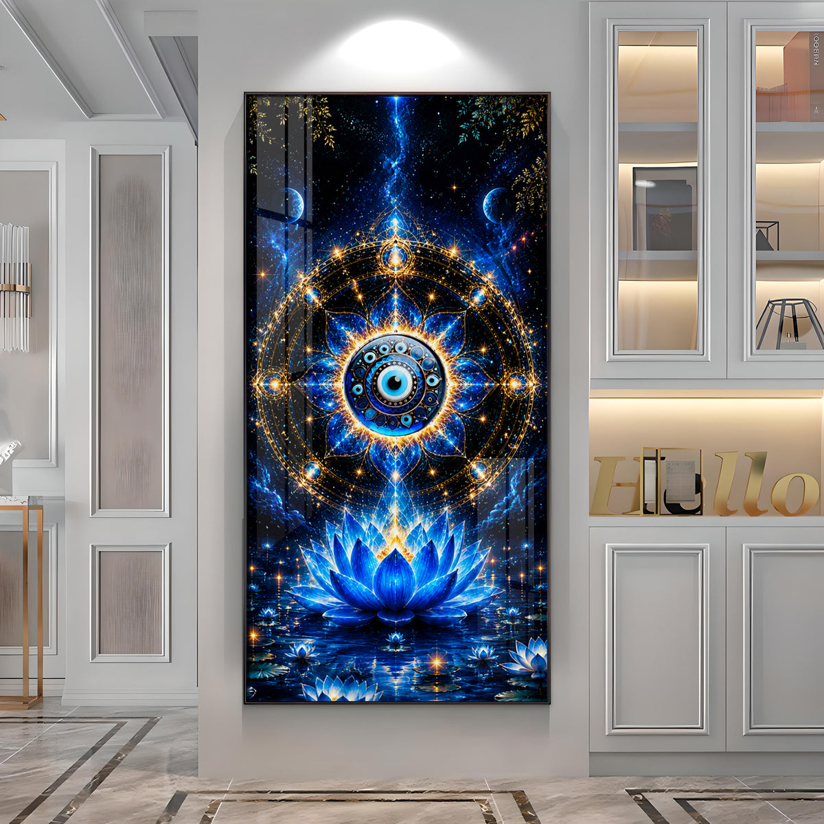 Cosmic Evil Eye With Lotus Premium Acrylic Vertical Wall Art