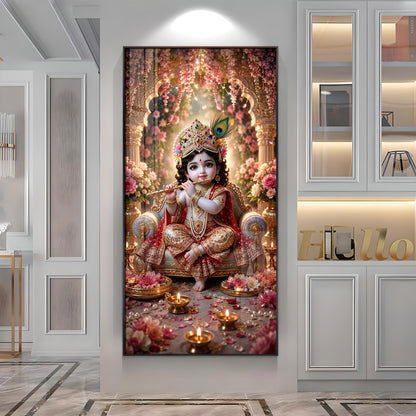 Divine Bhagwan Krishna Premium Acrylic Vertical Wall Art