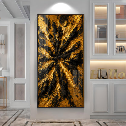 Abstract Textured Black & Gold Burst Premium Acrylic Vertical Wall Art