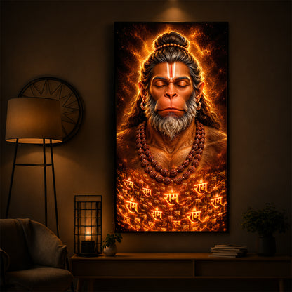Divine Bajrangbali Meditating Modern Luxury Backlight Vertical Wall Art