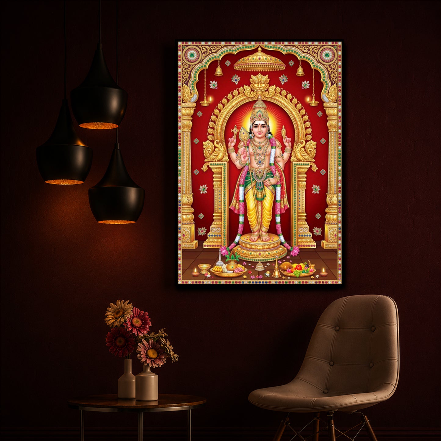 Son of Shiva Lord Murugan Modern Luxury Backlight Vertical Wall Art