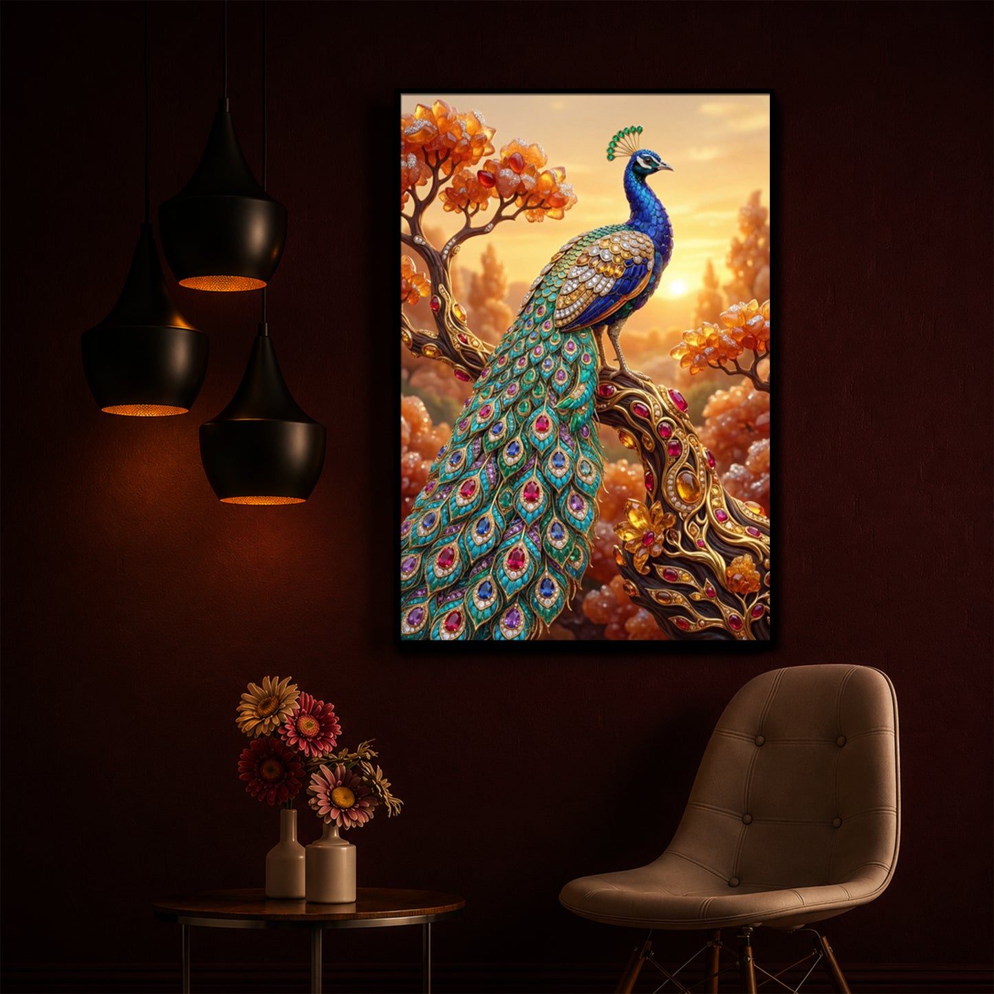 Majestic Peacock Modern Luxury Backlight Vertical Wall Art
