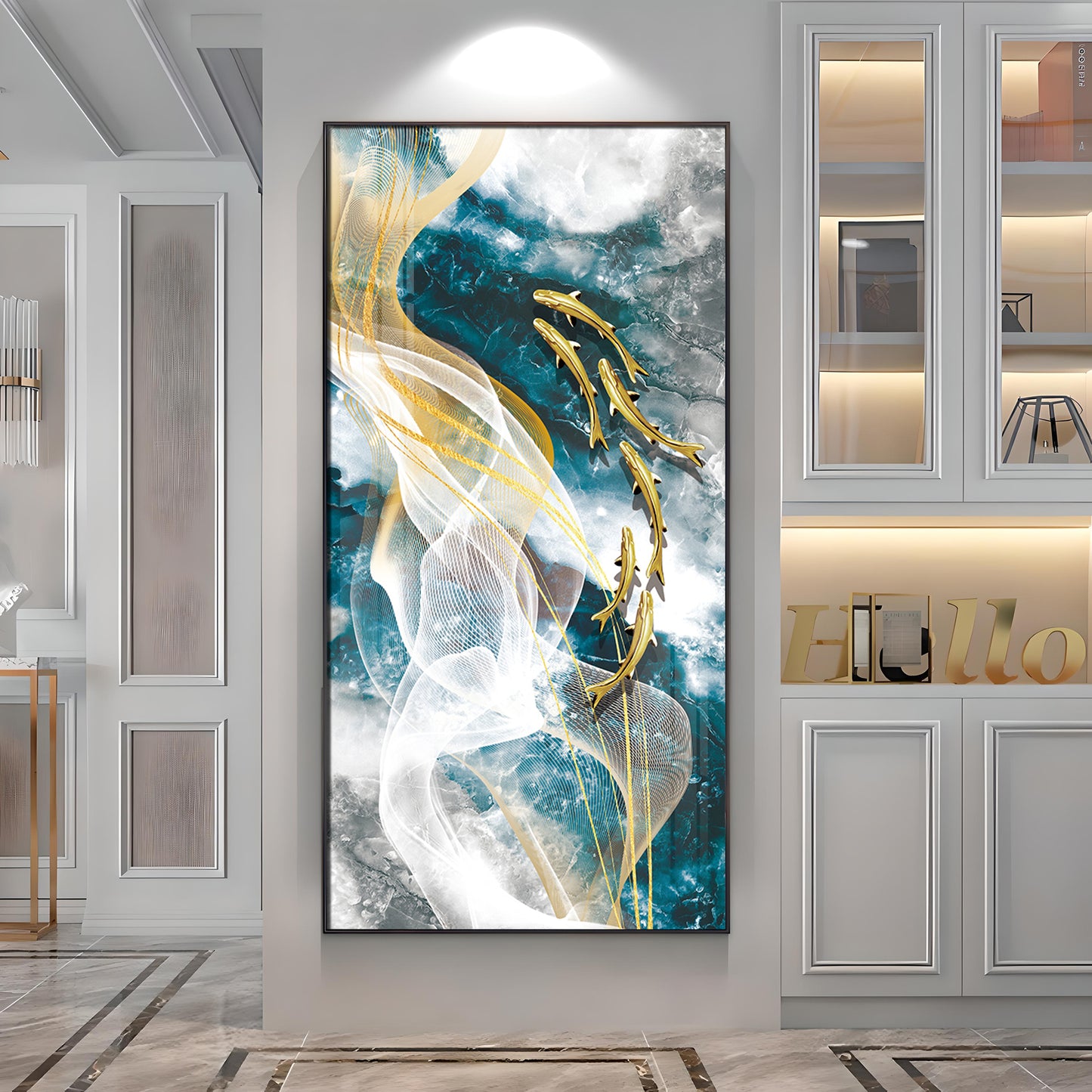 Golden Swim Premium Acrylic Vertical Wall Art
