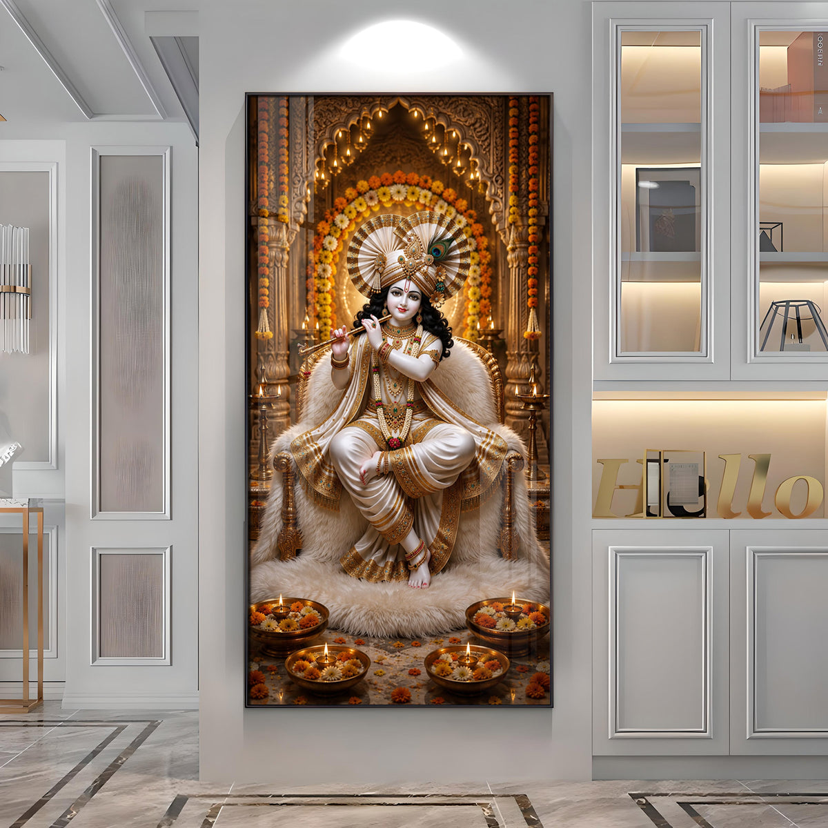 Sacred Lord Krishna Flute Playing Divine Sanctuary Premium Acrylic Vertical Wall Art