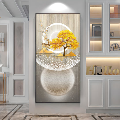 Golden Tree Nature's Embrace Premium Acrylic Vertical Wall Art