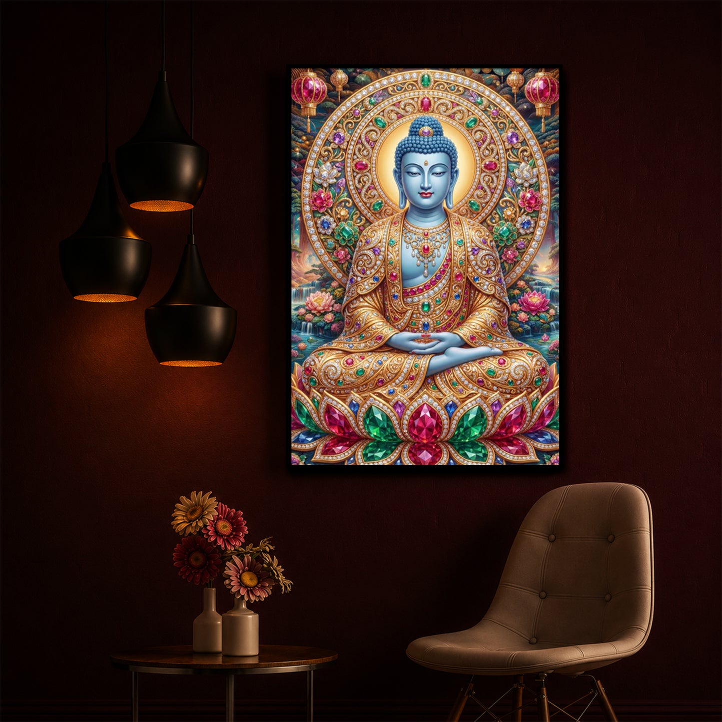 Buddha Blessing Modern Luxury Backlight Vertical Wall Art