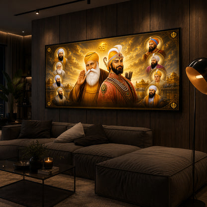 Ten Sikh Gurus Golden Darbar Modern Luxury Backlight Horizontal Wall Art