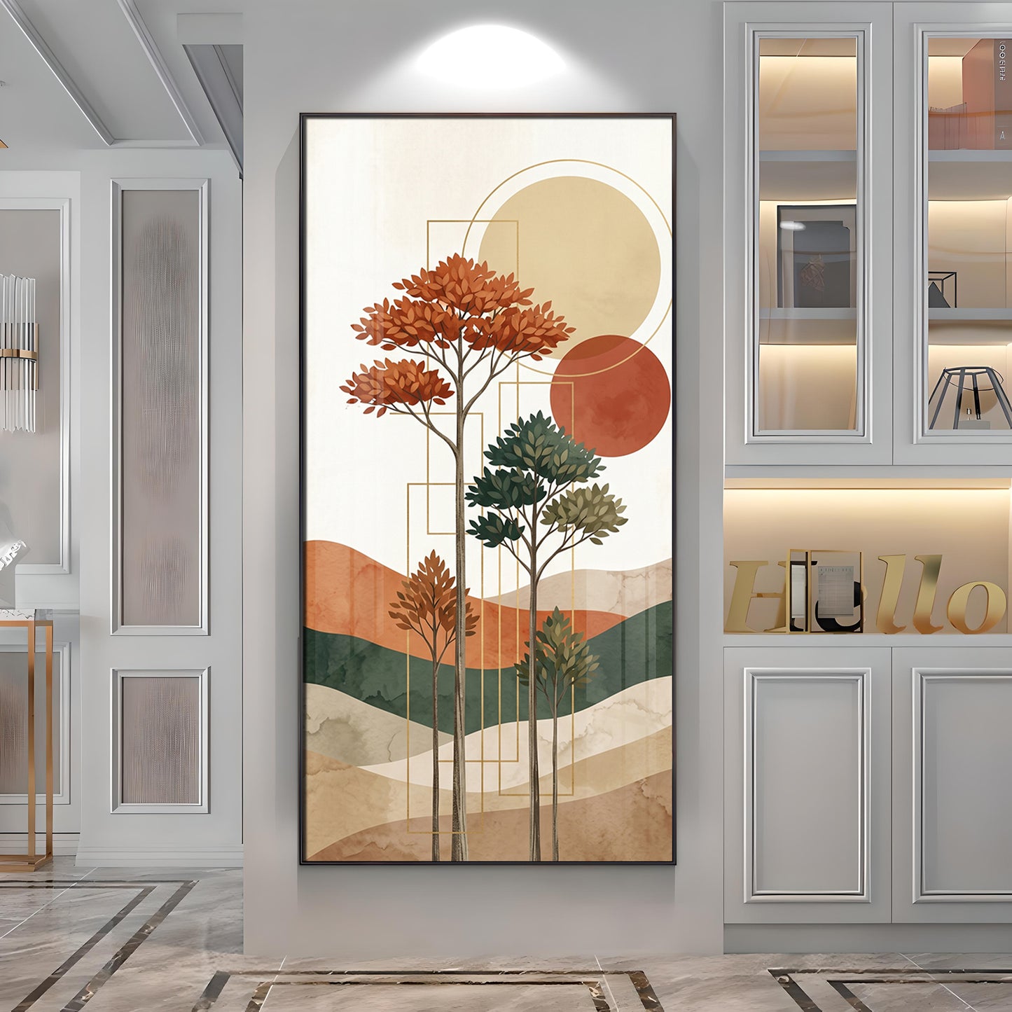 Boho Trees & Mountain Premium Acrylic Vertical Wall Art
