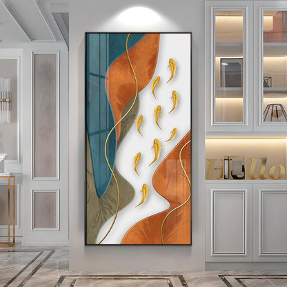 Gold Fish With Abstract Design Premium Acrylic Vertical Wall Art