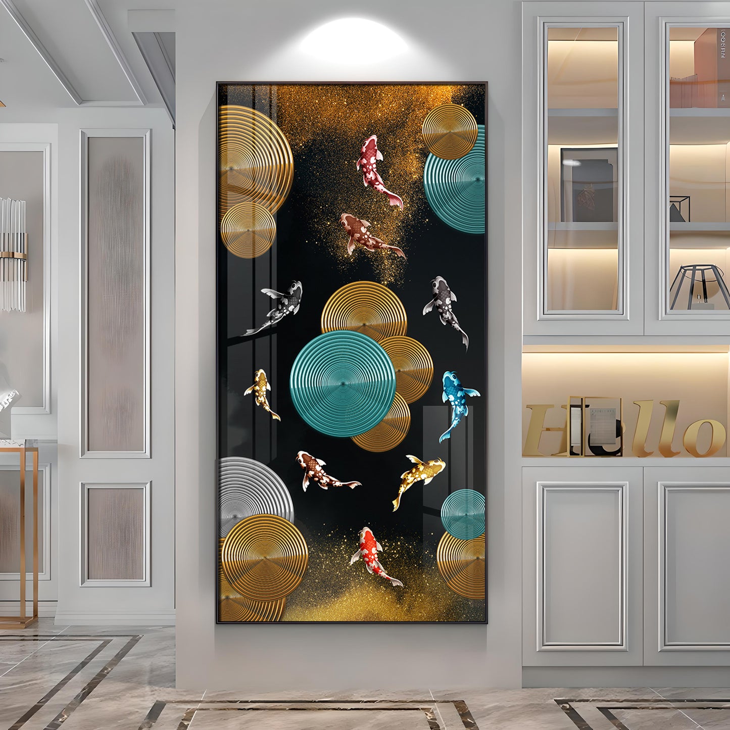 Abstract Rings & Goldfish Premium Acrylic Vertical Wall Art