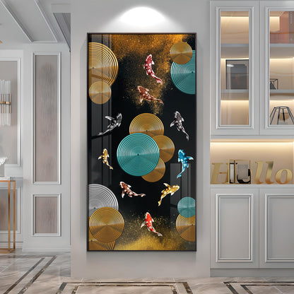 Abstract Rings & Goldfish Premium Acrylic Vertical Wall Art