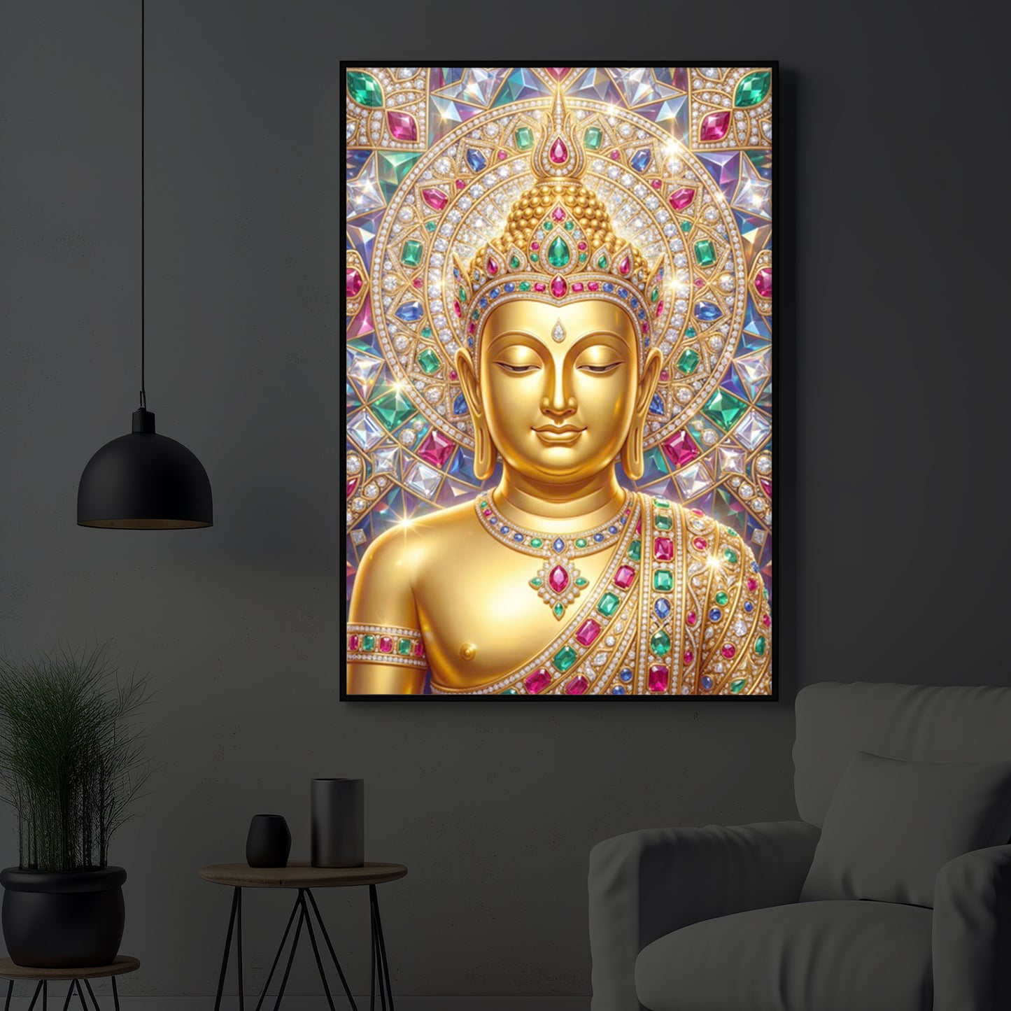 Exquisite Golden Buddha Modern Luxury Backlight Vertical Wall Art