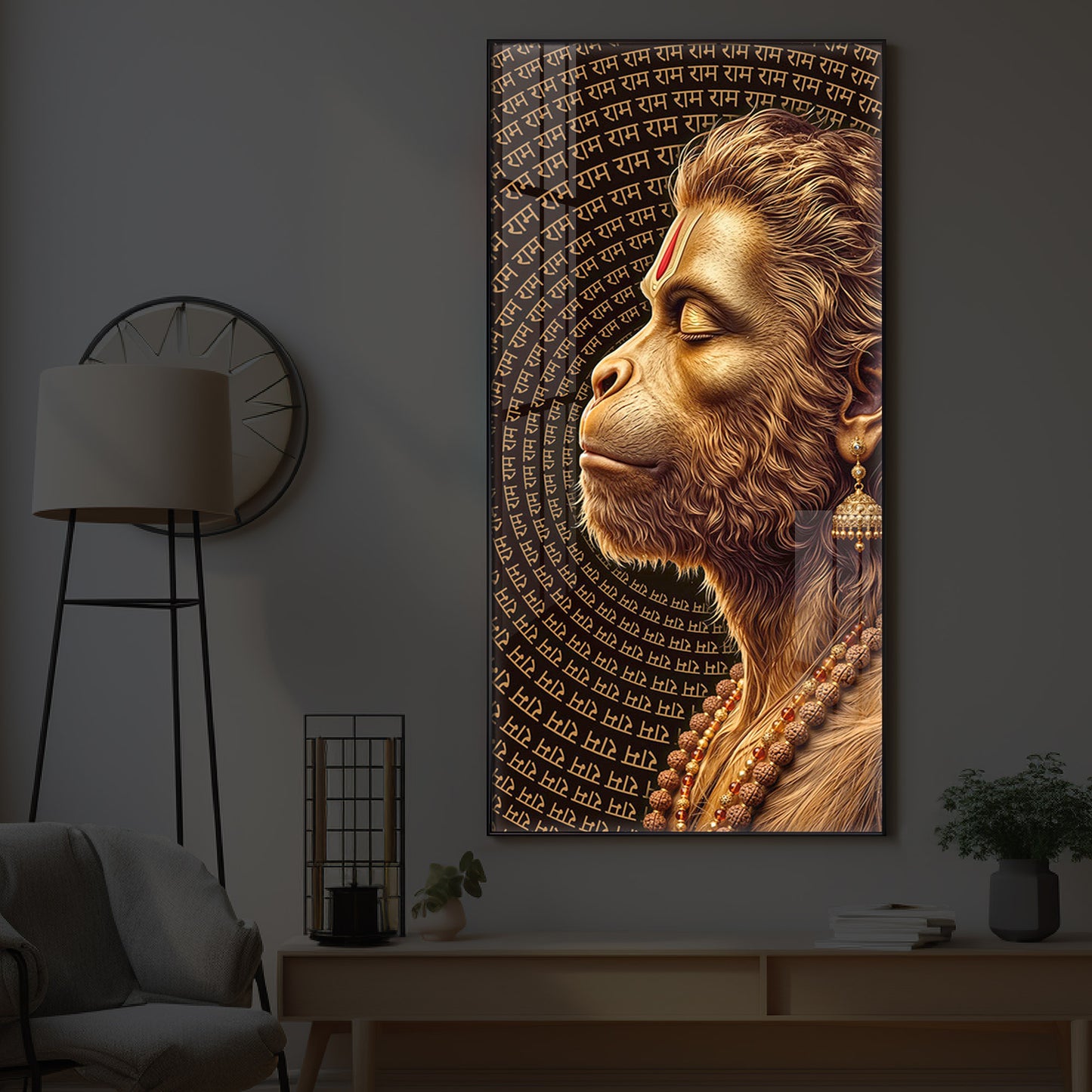 Hanuman Ji Modern Luxury Backlight Vertical Wall Art