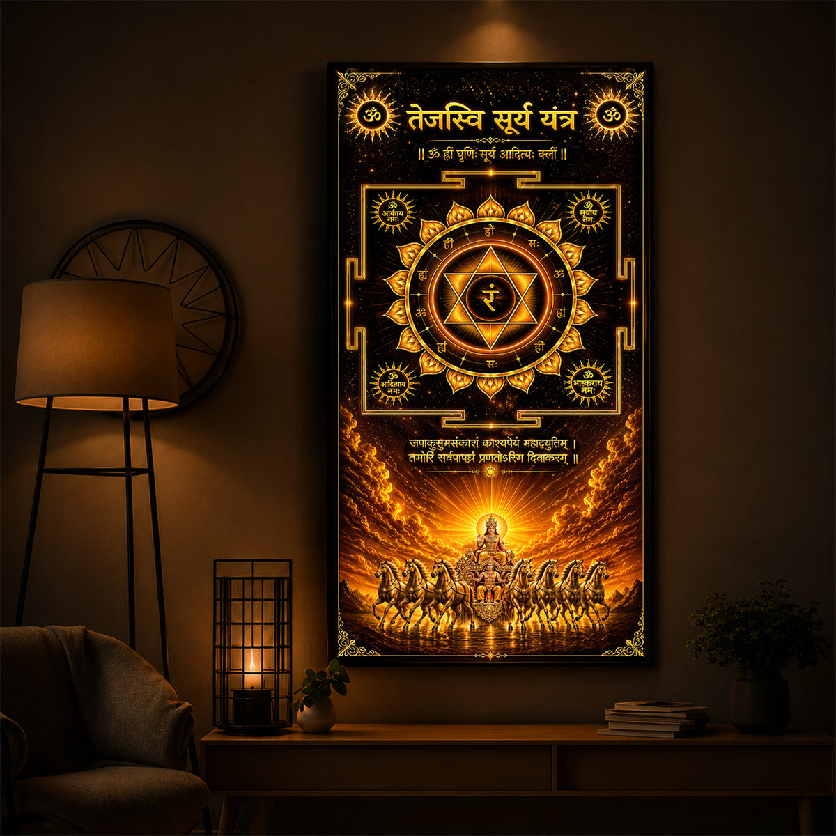 Tejasvi Surya Yantra Modern Luxury Backlight Vertical Wall Art