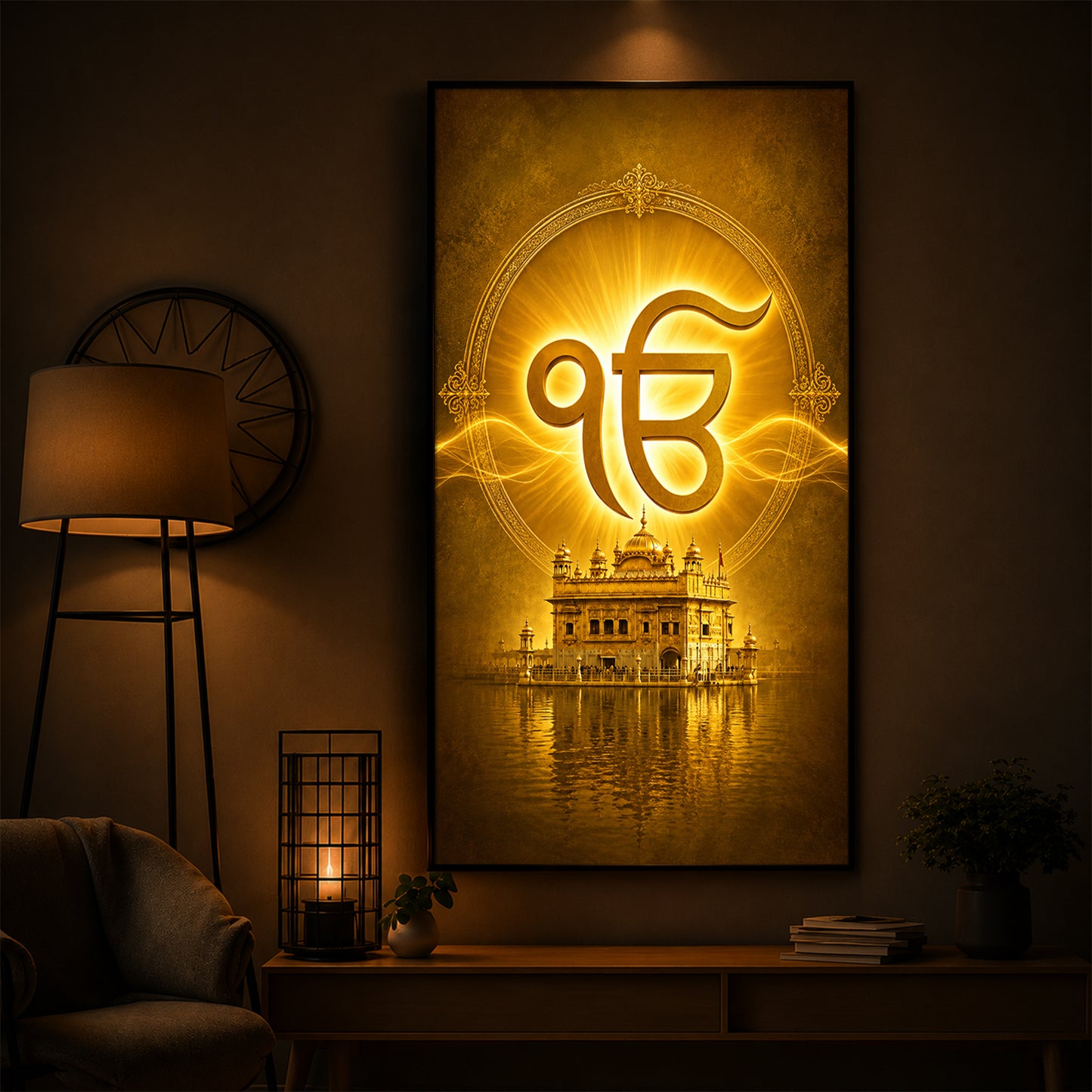 Ik Onkar Modern Luxury Backlight Vertical Wall Art