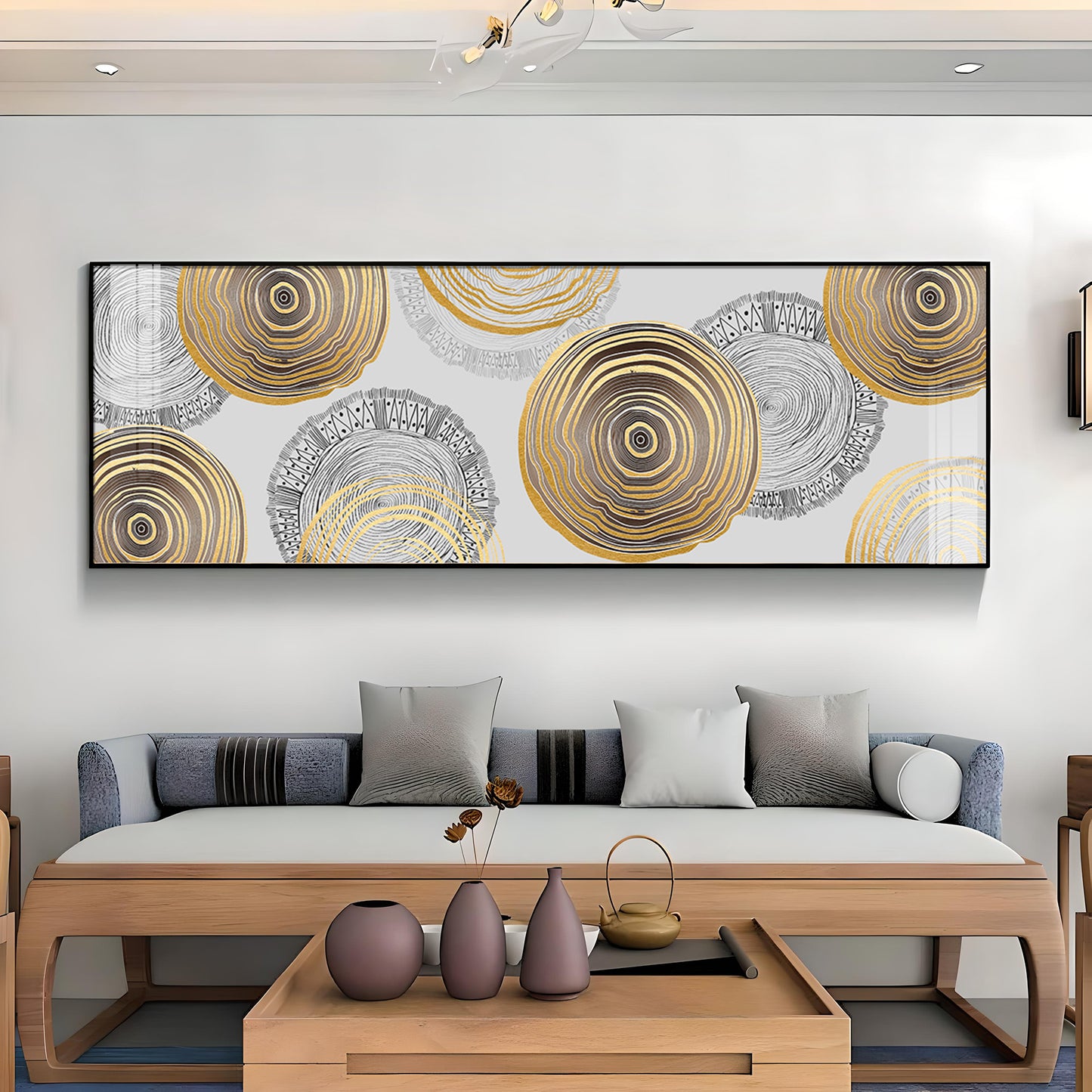 Elegant Gold and Black Rings Premium Acrylic Horizontal Wall Art